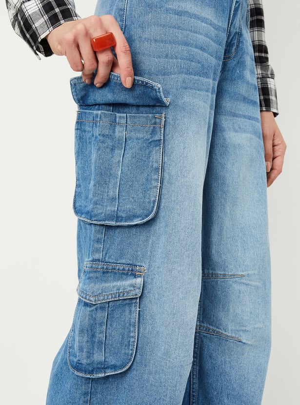 Women Washed Cargo Jeans