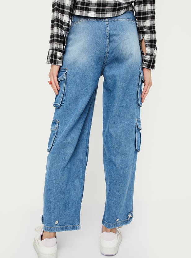 Women Washed Cargo Jeans