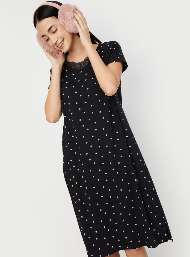 Women Polka-Dot Printed Chemise