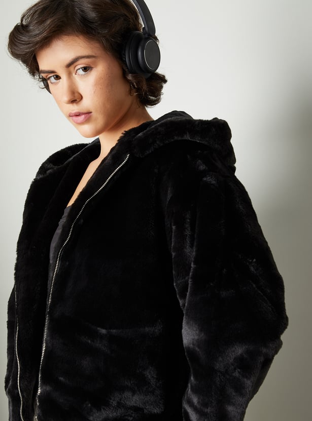 Women Faux Fur Hooded Jacket