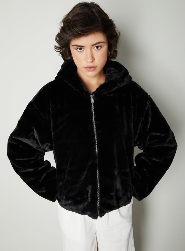 Women Faux Fur Hooded Jacket