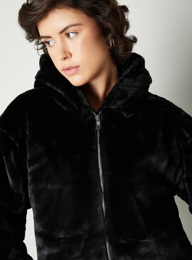 Women Faux Fur Hooded Jacket