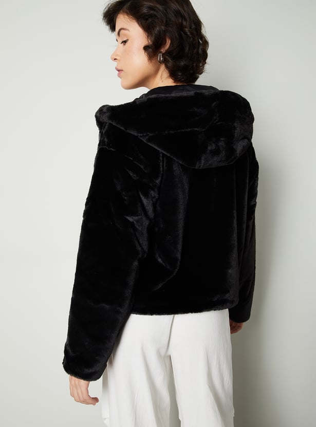 Women Faux Fur Hooded Jacket