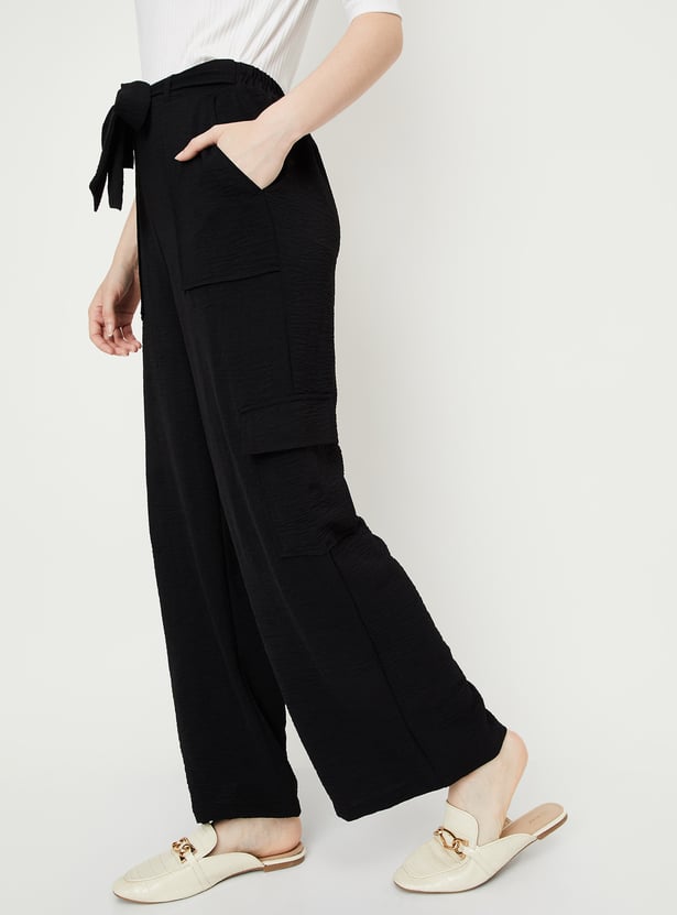 Women Textured Belted Cargo Trousers