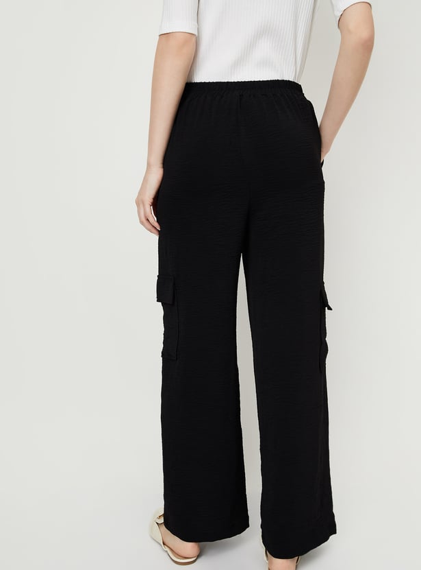 Women Textured Belted Cargo Trousers