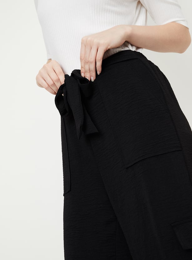 Women Textured Belted Cargo Trousers