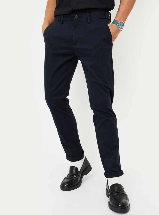 Men Slim Fit Solid Flexi Waist Chinos