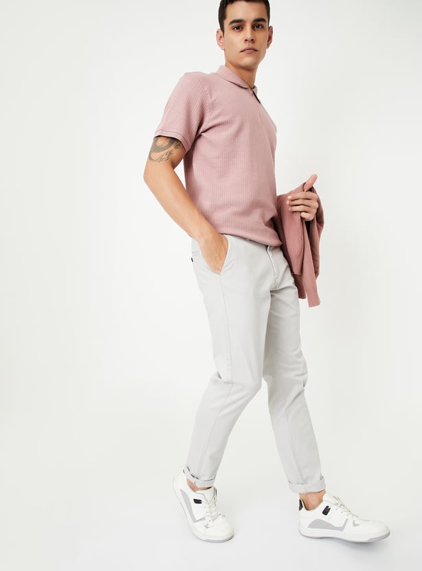 Men Slim Fit Solid Flexi Waist Chinos