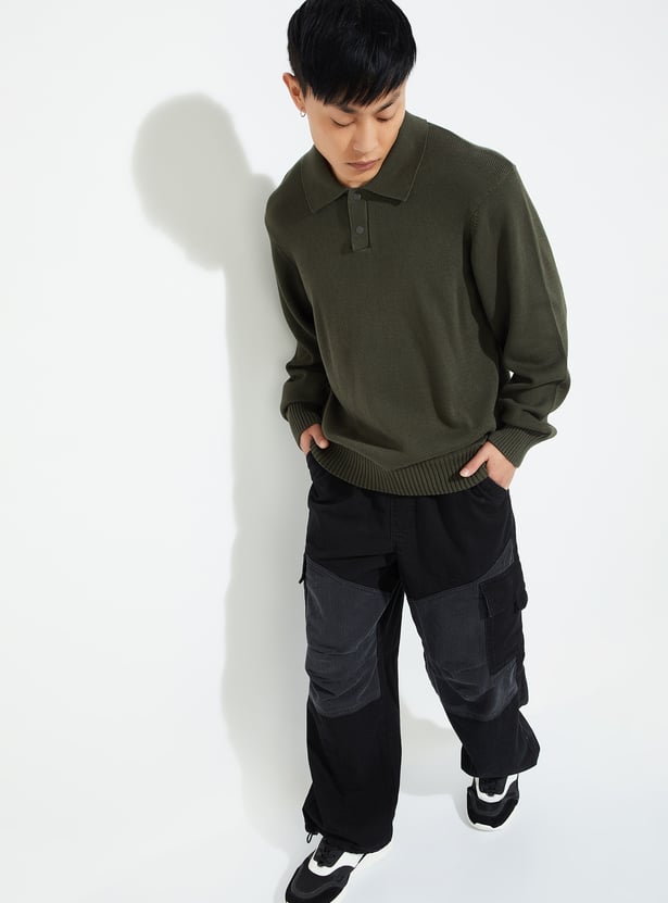 URB_N Men Solid Polo Collar Sweater