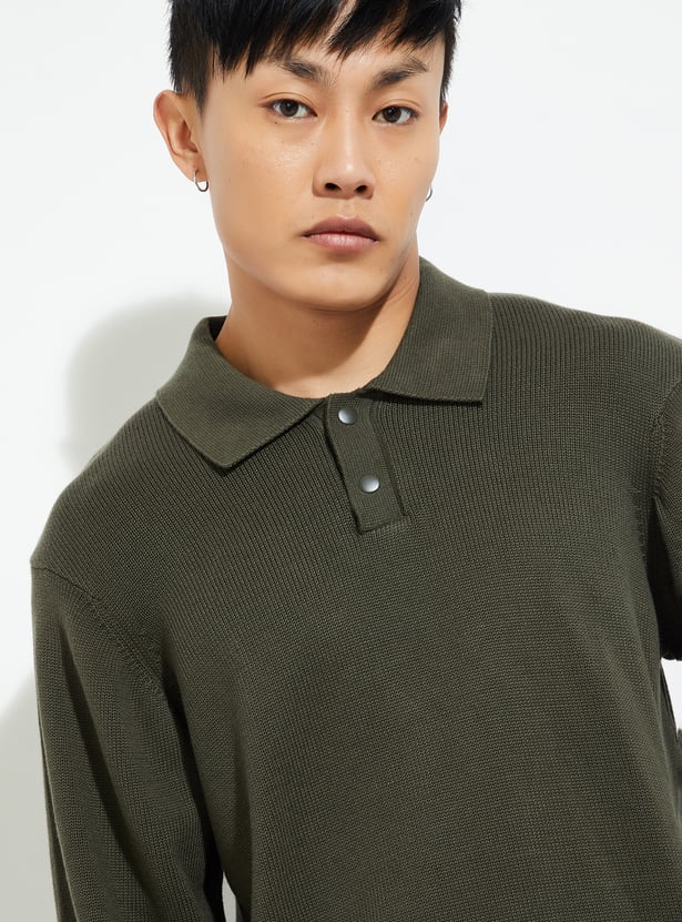 URB_N Men Solid Polo Collar Sweater