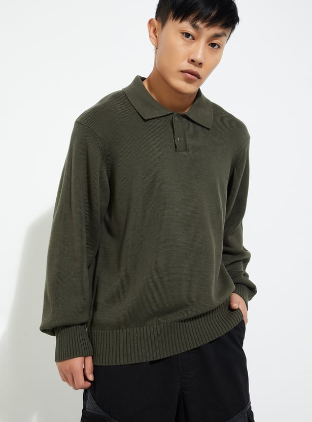 URB_N Men Solid Polo Collar Sweater