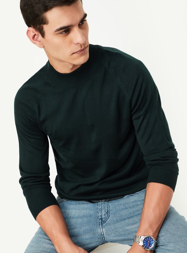 Men Solid High Neck Sweater