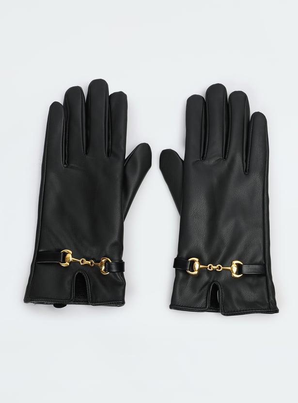 Women Solid Gloves with Horsebit
