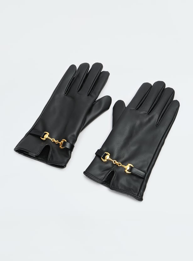 Women Solid Gloves with Horsebit