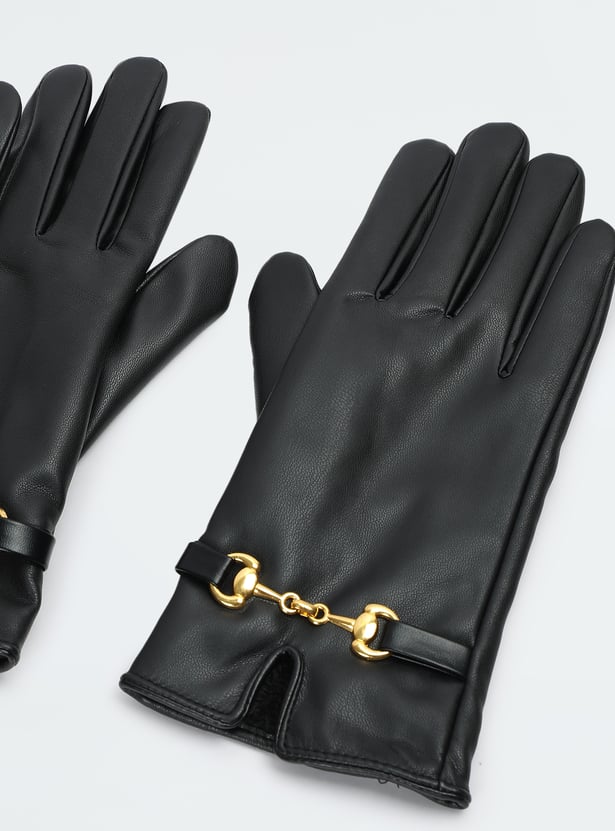 Women Solid Gloves with Horsebit