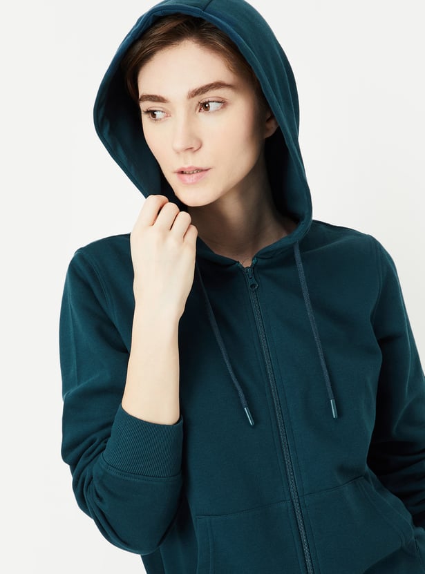 Women Solid Hooded Sweatshirt