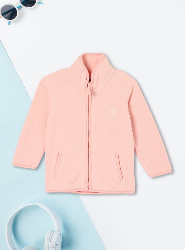 Girls Solid Zipper Jacket