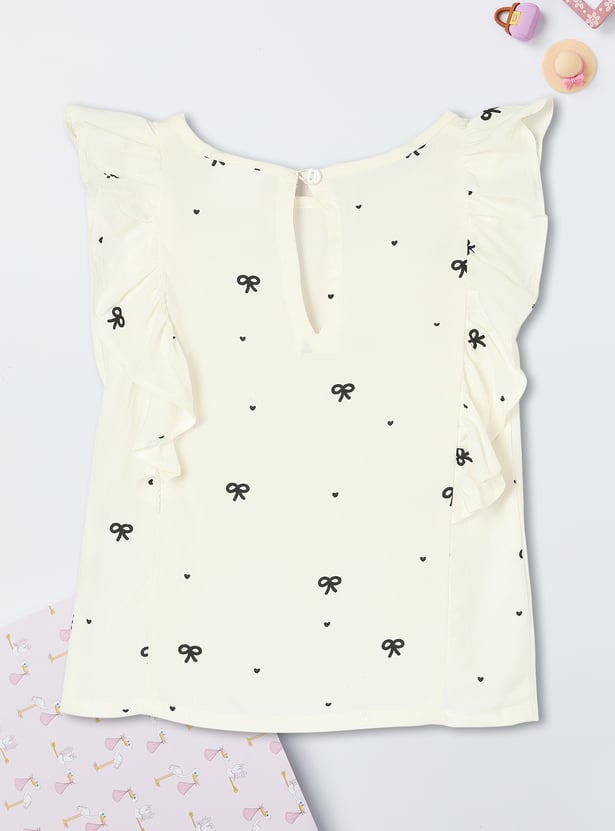 Girls Printed Ruffled Top