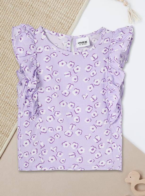 Girls Printed Ruffled Top