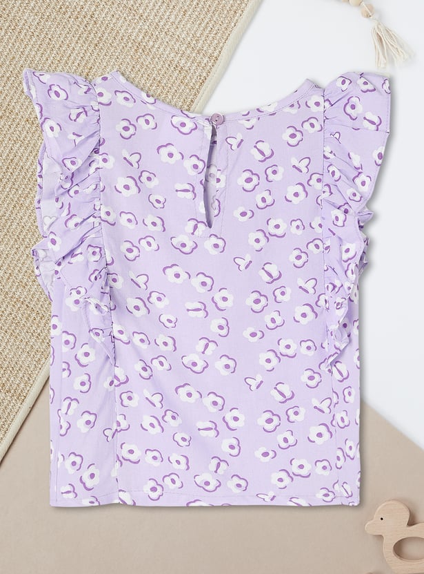 Girls Printed Ruffled Top
