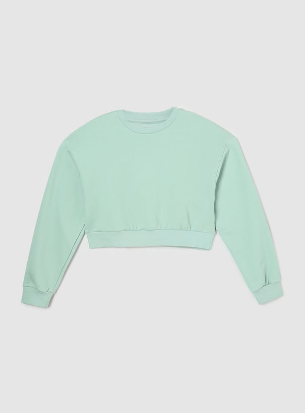 Girls Solid Cropped Sweatshirt