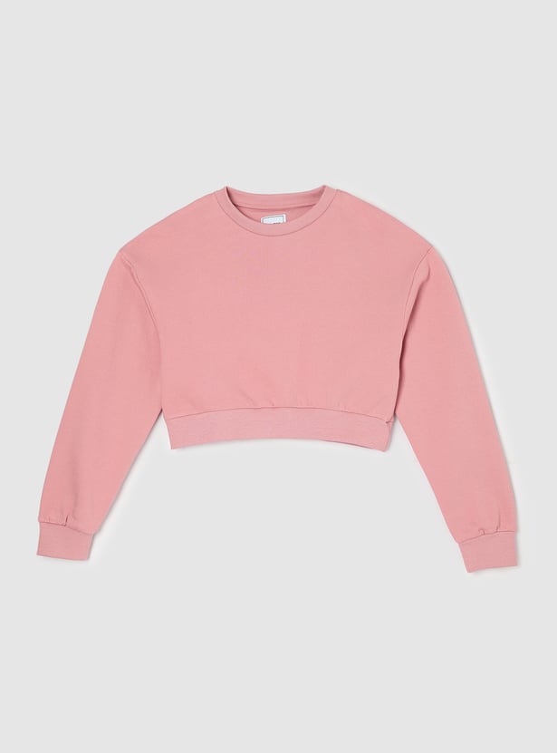 Girls Solid Cropped Sweatshirt