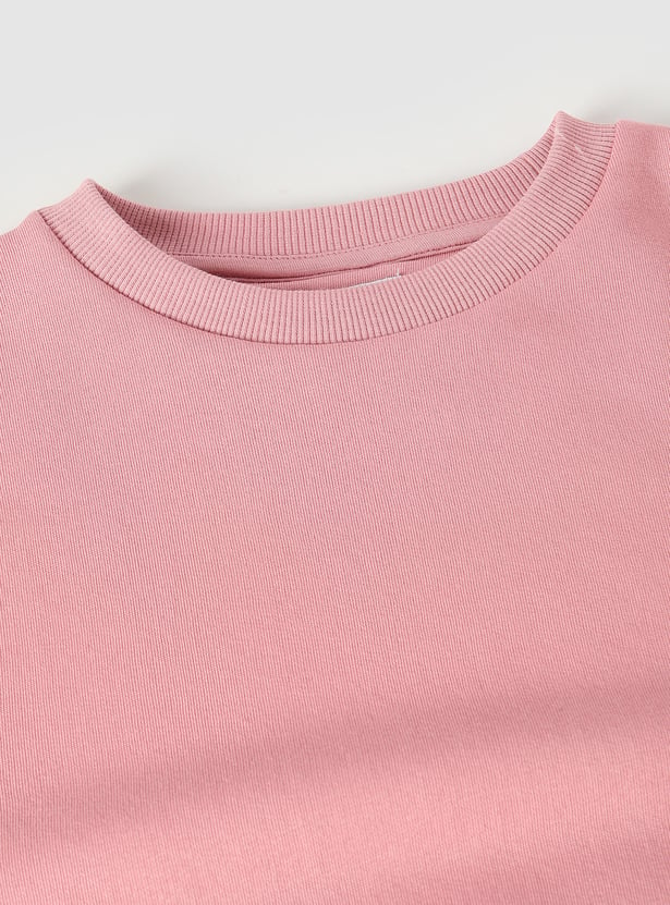 Girls Solid Cropped Sweatshirt