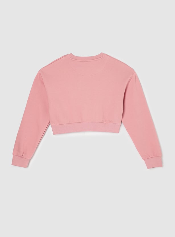 Girls Solid Cropped Sweatshirt