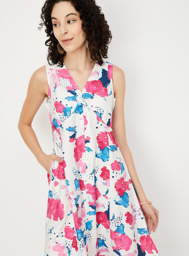 Women Printed A-line Midi Dress