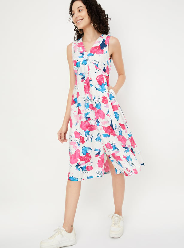 Women Printed A-line Midi Dress