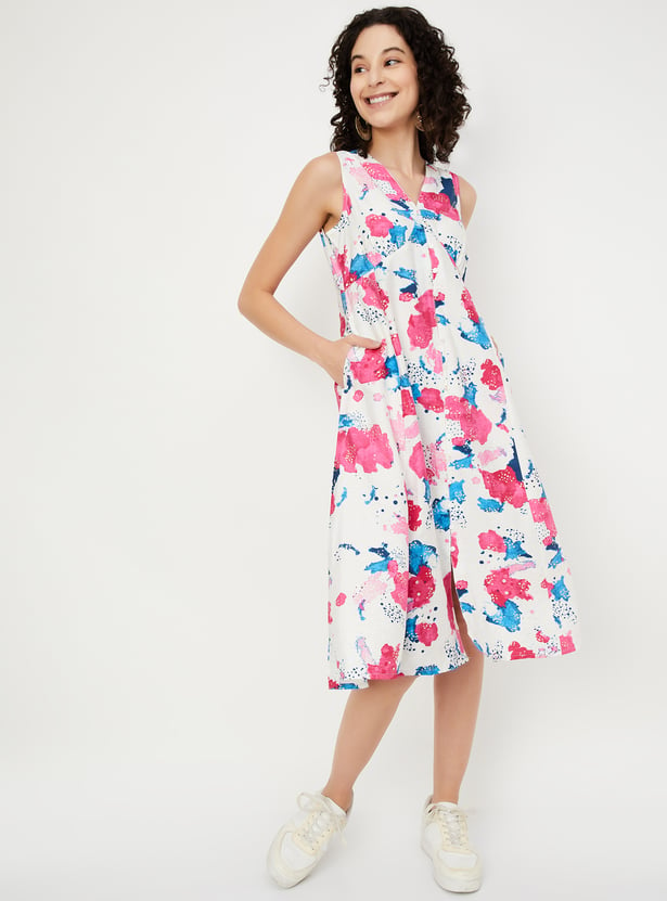 Women Printed A-line Midi Dress