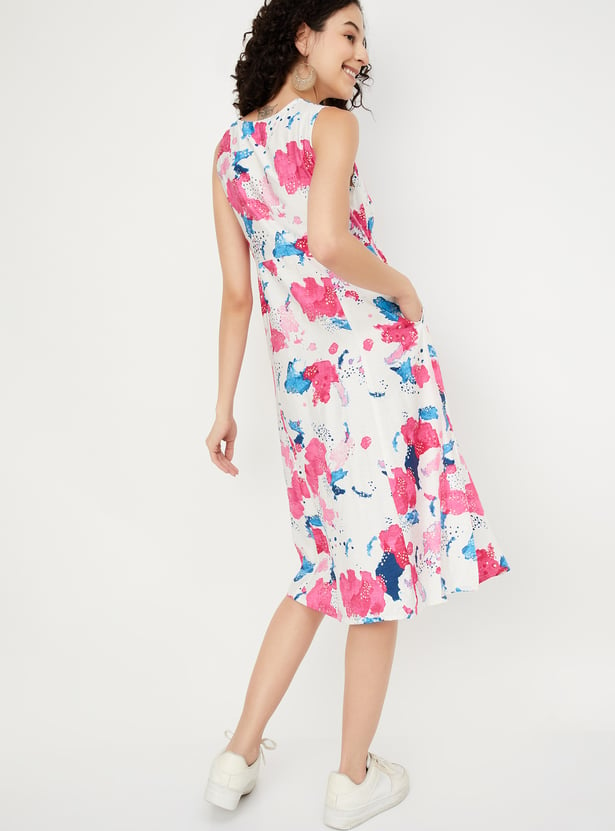 Women Printed A-line Midi Dress