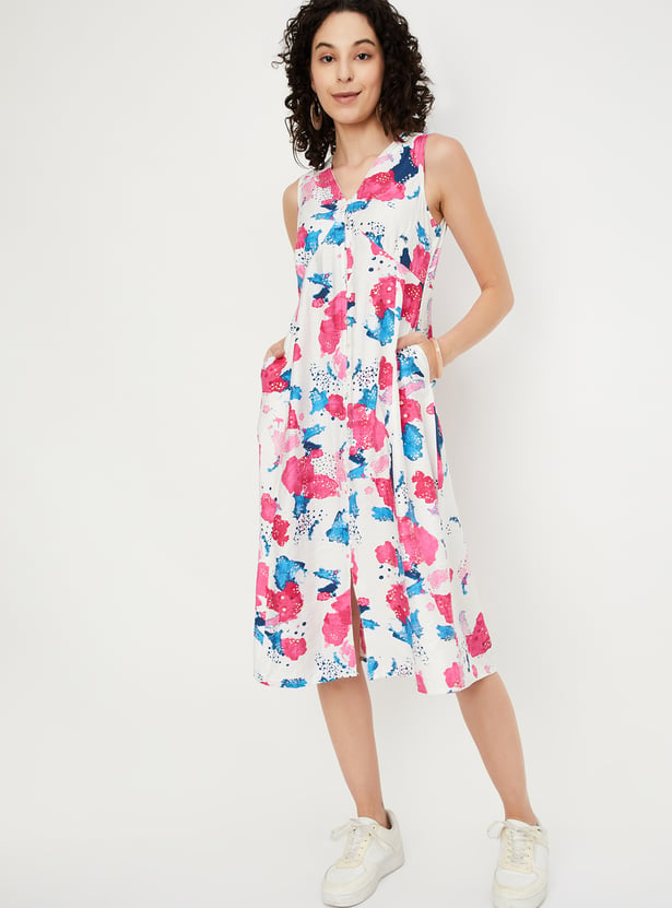 Women Printed A-line Midi Dress