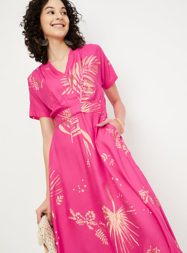 Women Foil Printed A-line Dress