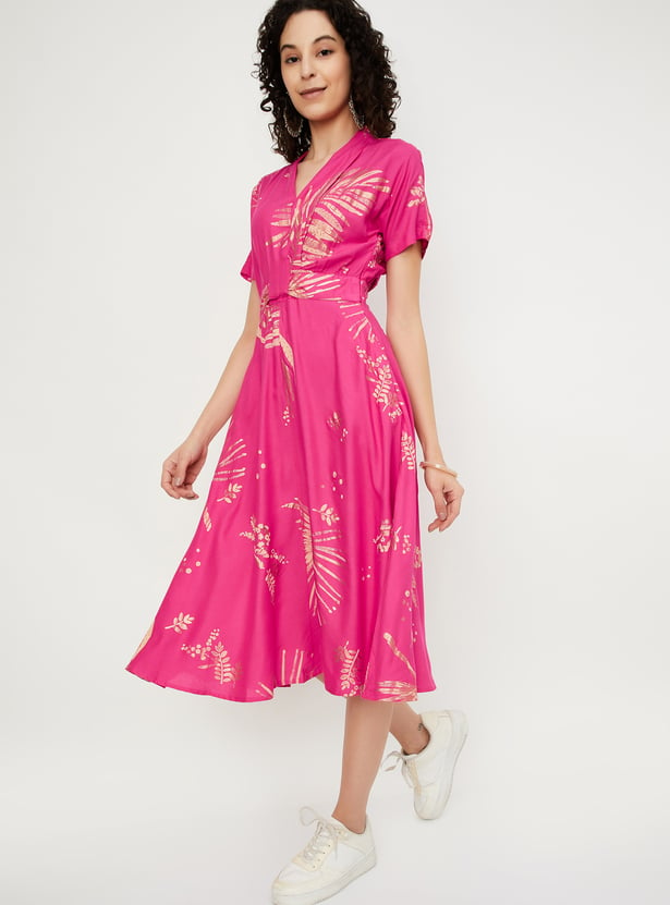 Women Foil Printed A-line Dress