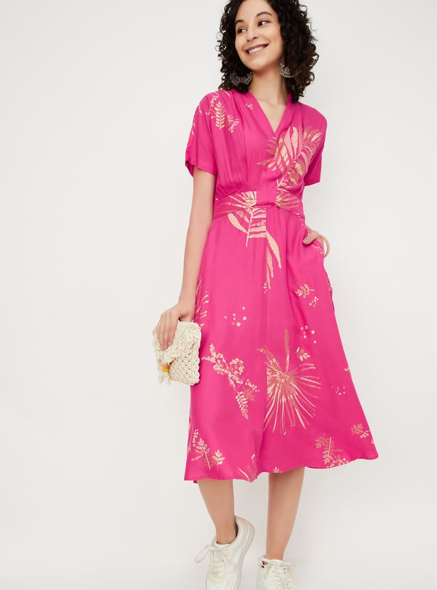 Women Foil Printed A-line Dress