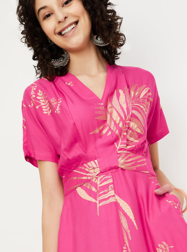 Women Foil Printed A-line Dress