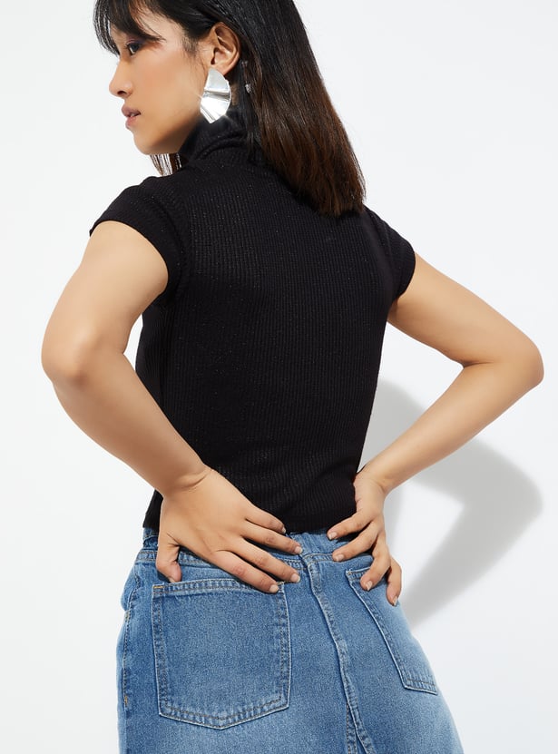 Buy ALAYA F x URB_N Women Ribbed Turtle Neck T-shirt Online at