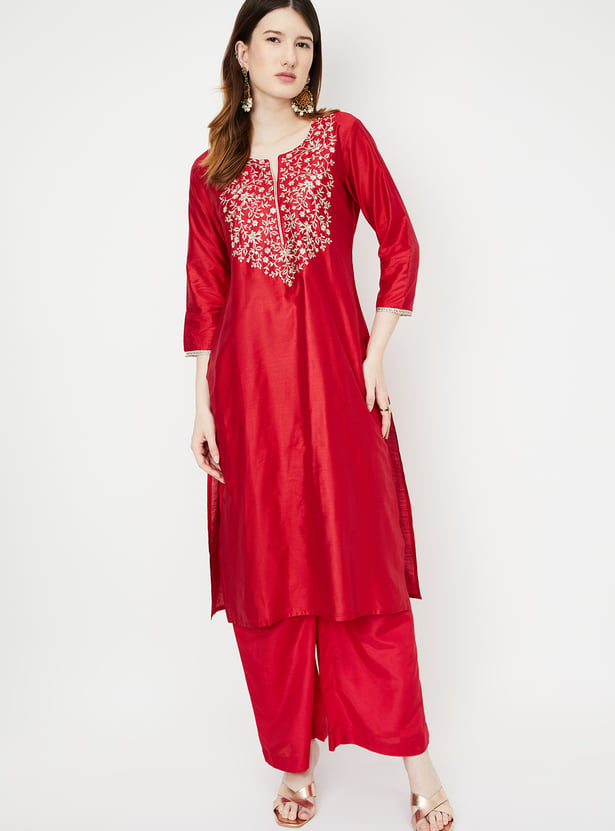 Women Embroidered Straight Kurta Set