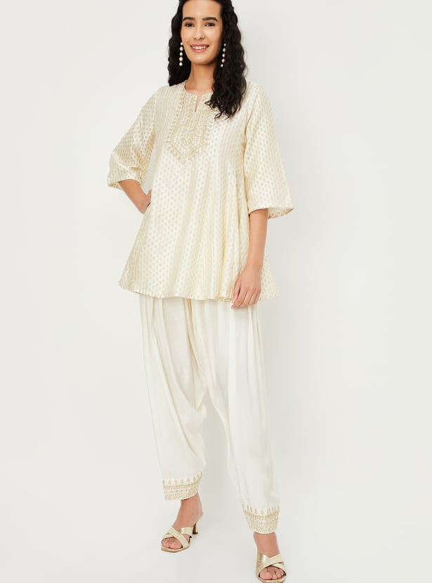 Women Woven Design Dhoti Kurta Set