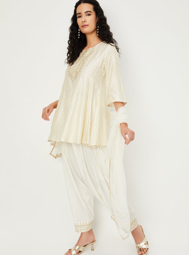 Women Woven Design Dhoti Kurta Set