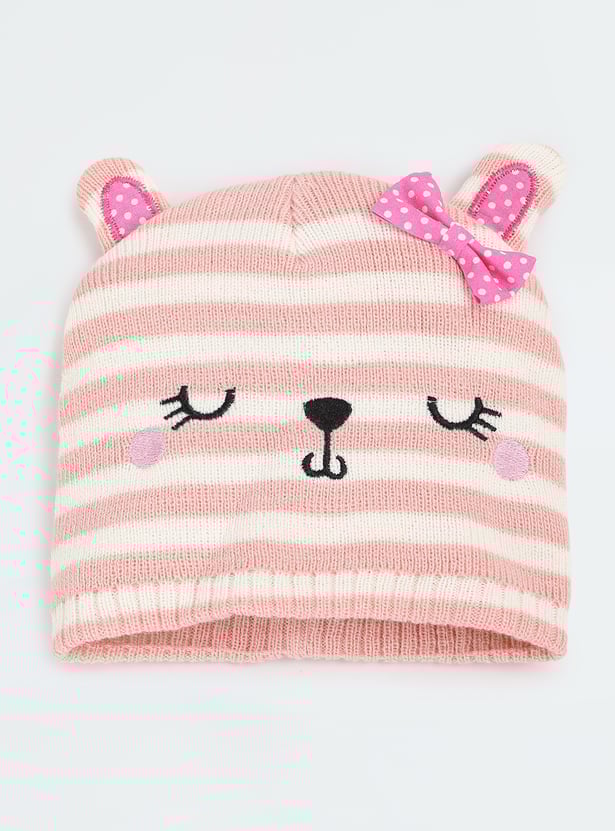 Girls Striped Beanie & Mitten Set