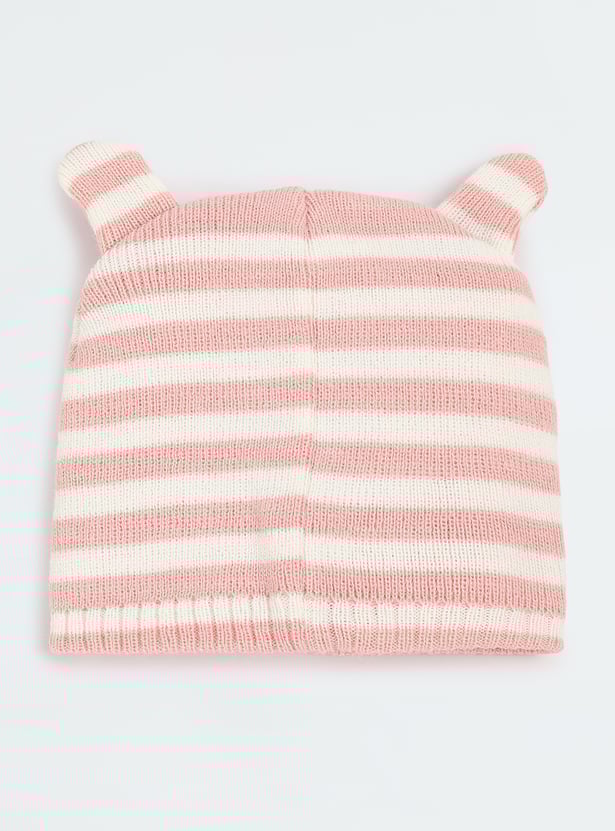 Girls Striped Beanie & Mitten Set