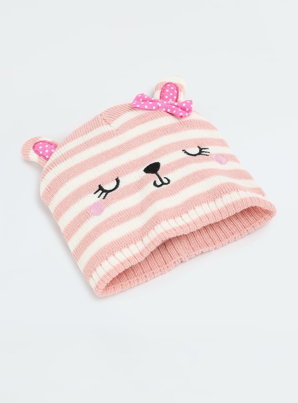 Girls Striped Beanie & Mitten Set