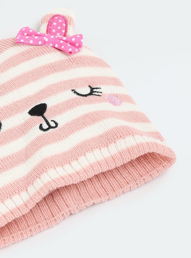 Girls Striped Beanie & Mitten Set