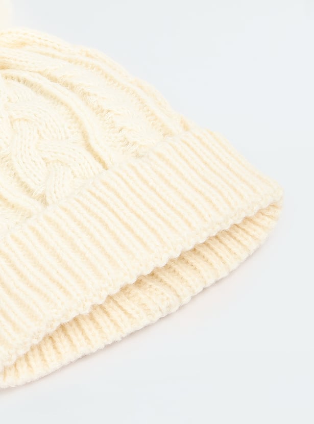 Women Cable Knit Beanie with Pom Pom