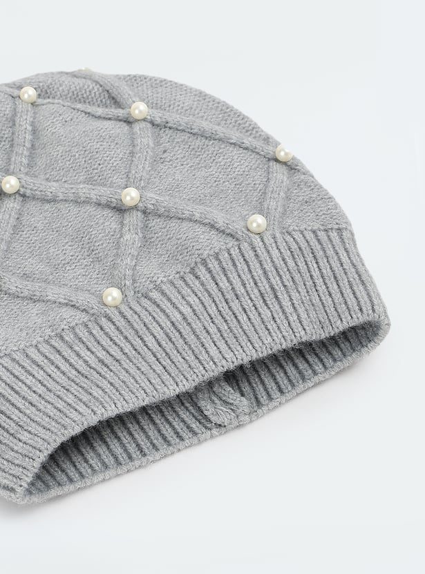 Women Pearl Embellished Beanie
