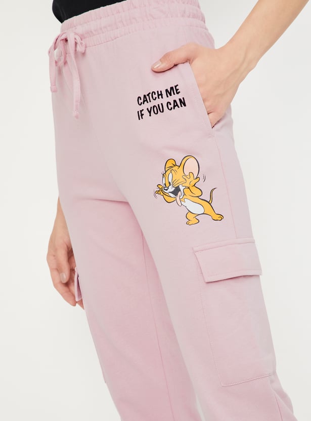Women Tom Jerry Print Knit Lounge Joggers