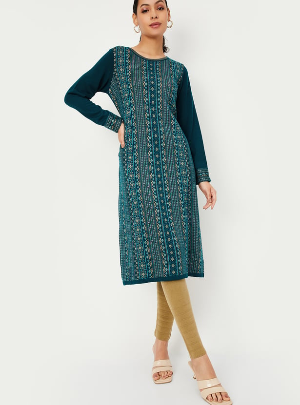 Green Jacquard Winter kurta