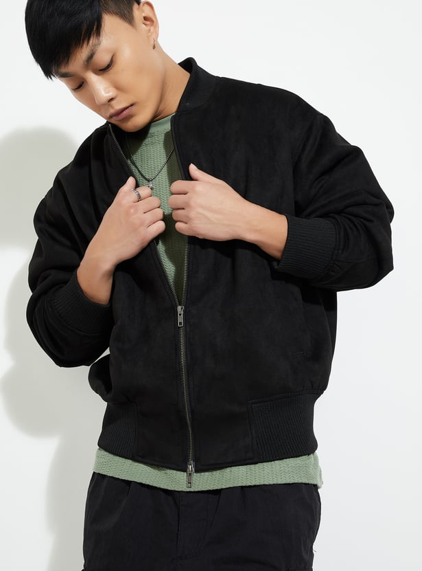 URB_N Men Solid Bomber Jacket